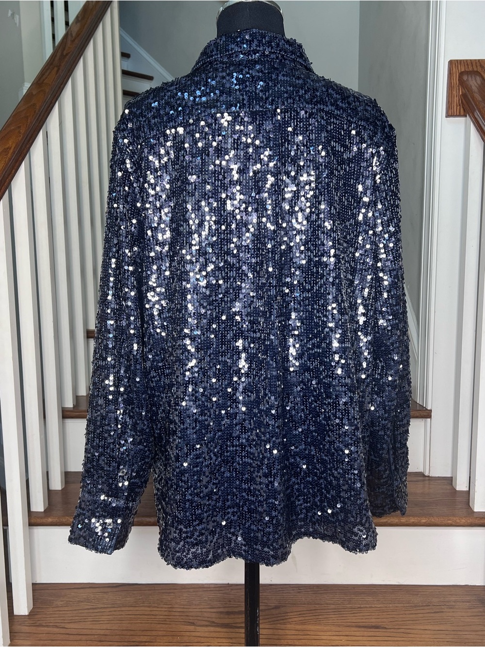 J.Crew Collection Navy Sequin Button Front Shirt Top Size 16 - Picture 5 of 7